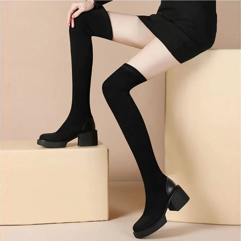 

Long thin women's boots winter new thick soles over the knee waterproof platform to increase everything elastic shoes