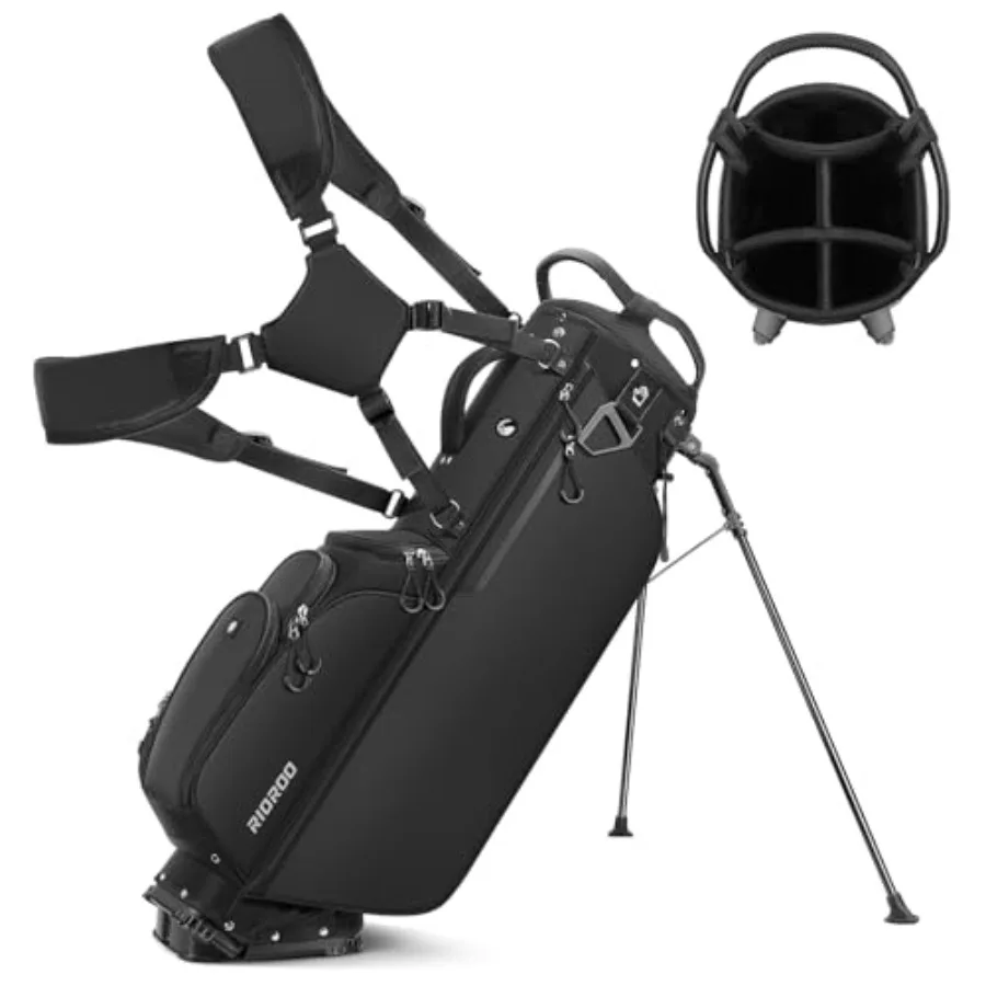 5 Way Golf Stand Bag with Full Length Dividers, Lightweight Golf Bag with Rain Cover, 6 Zippered Pockets and Cooler Bag, Breath