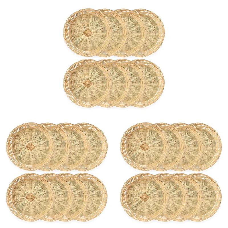 

AT59 24 Pack Bamboo Paper Plate Holders, 10 Inches Reusable For Dinner Plates Hand Woven Wicker Paper Plate Baskets