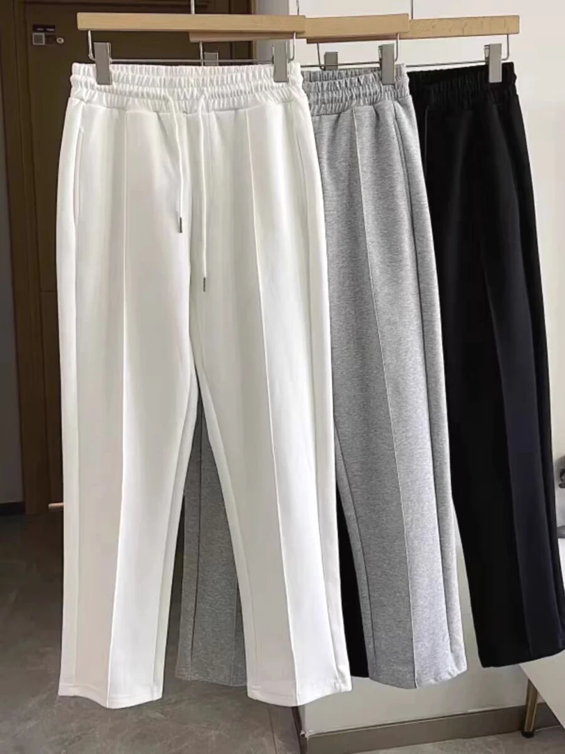 

Элитные белые мужские спортивные брюки: свободные, прямые, повседневные, модные, универсальные, со средней/низкой посадкой, длинные штаны
