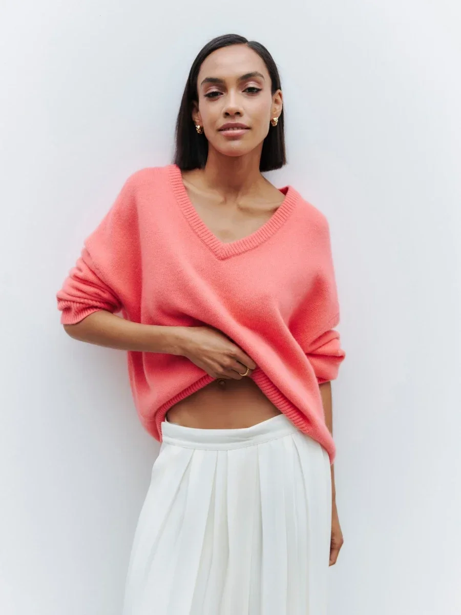 

Blubelle женские модные свитера с v-образным вырезом, осень-зима, базовый свободный тонкий вязаный свитер, мягкий теплый пуловер