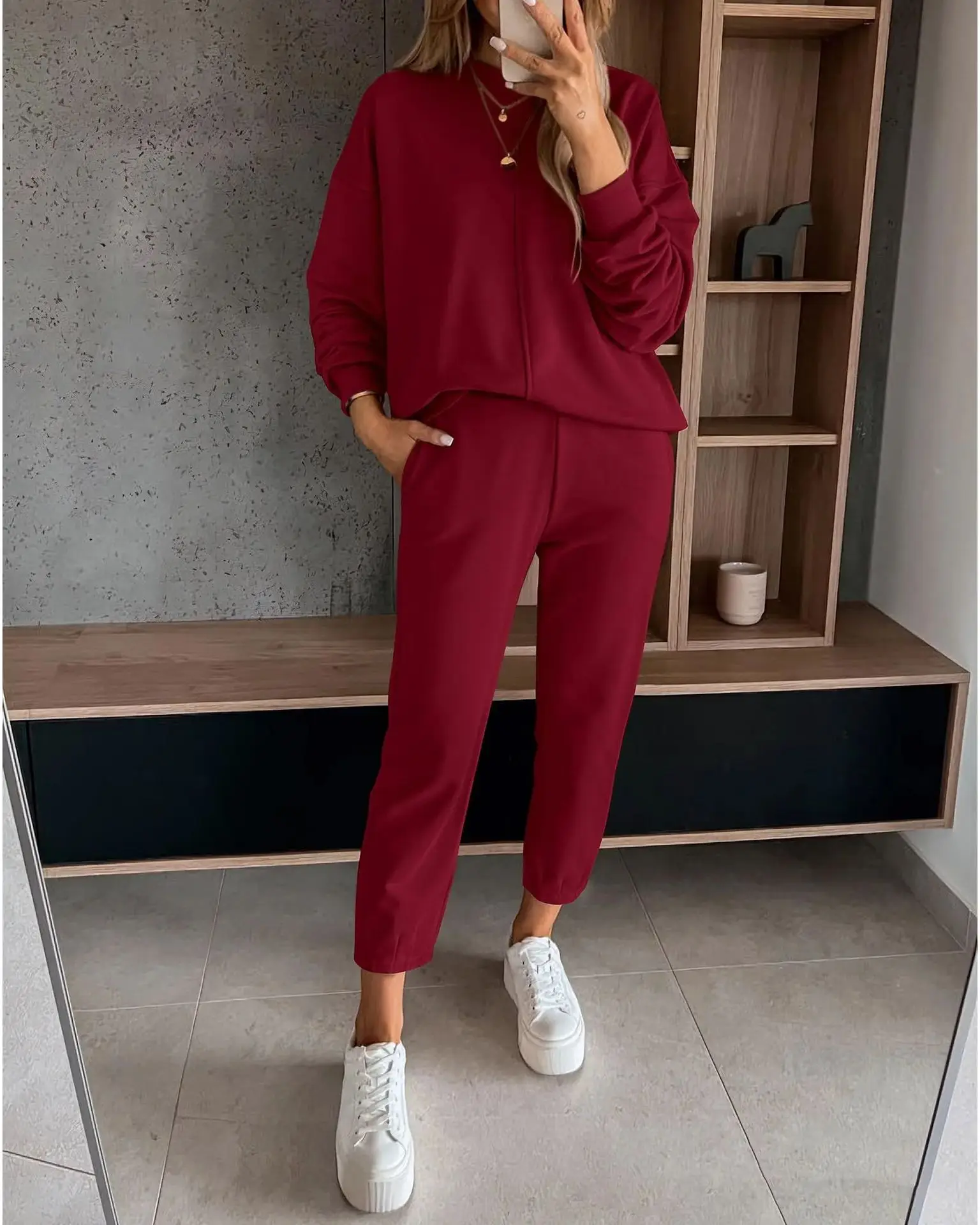 Casual los sweatshirt + broek tweedelige sets damesmode effen trui tops outfits lente herfst nieuwe potlood broek sets