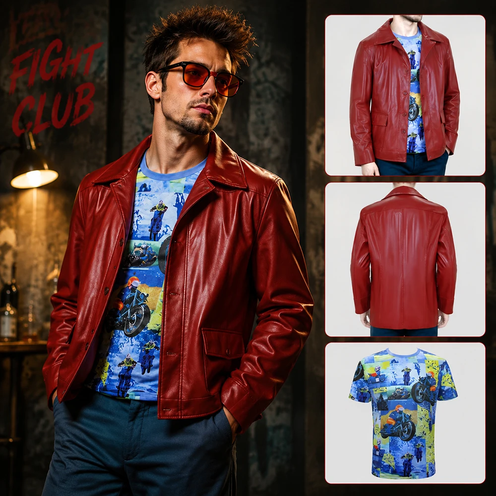 Leather Work Jacket - Men Red Leather Jacket Fight Club