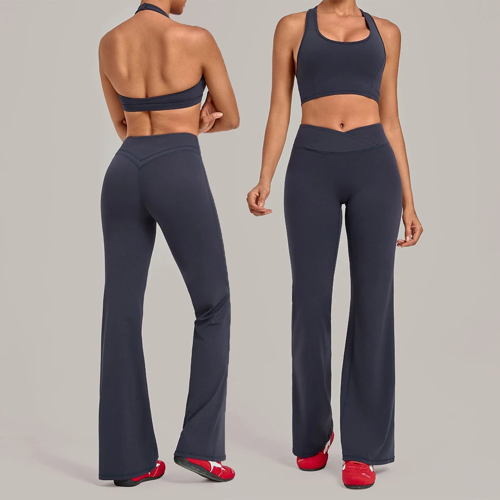 Summer 2PCS Yoga Set Women's Tracksuits Workout Sports Outfits Gym Clothes Female High Waist Flared Pants Butt Lift Yoga Clothes