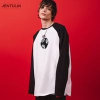 Oversized Men's Clothing Streetwear ЮГ 808 Print Autumn Hip Hop Korean Long Sleeve Y2k Top Tee Cotton Graphic Unisex Tshirt Goth