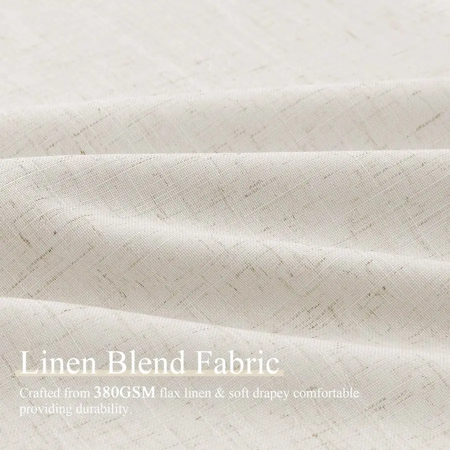 Pleated Linen Blackout Curtains 96 Inches Long for Living Room 2 Panel Set Cream Natural 100 Black Out Pinch Pleat Hooks Rings B view 5