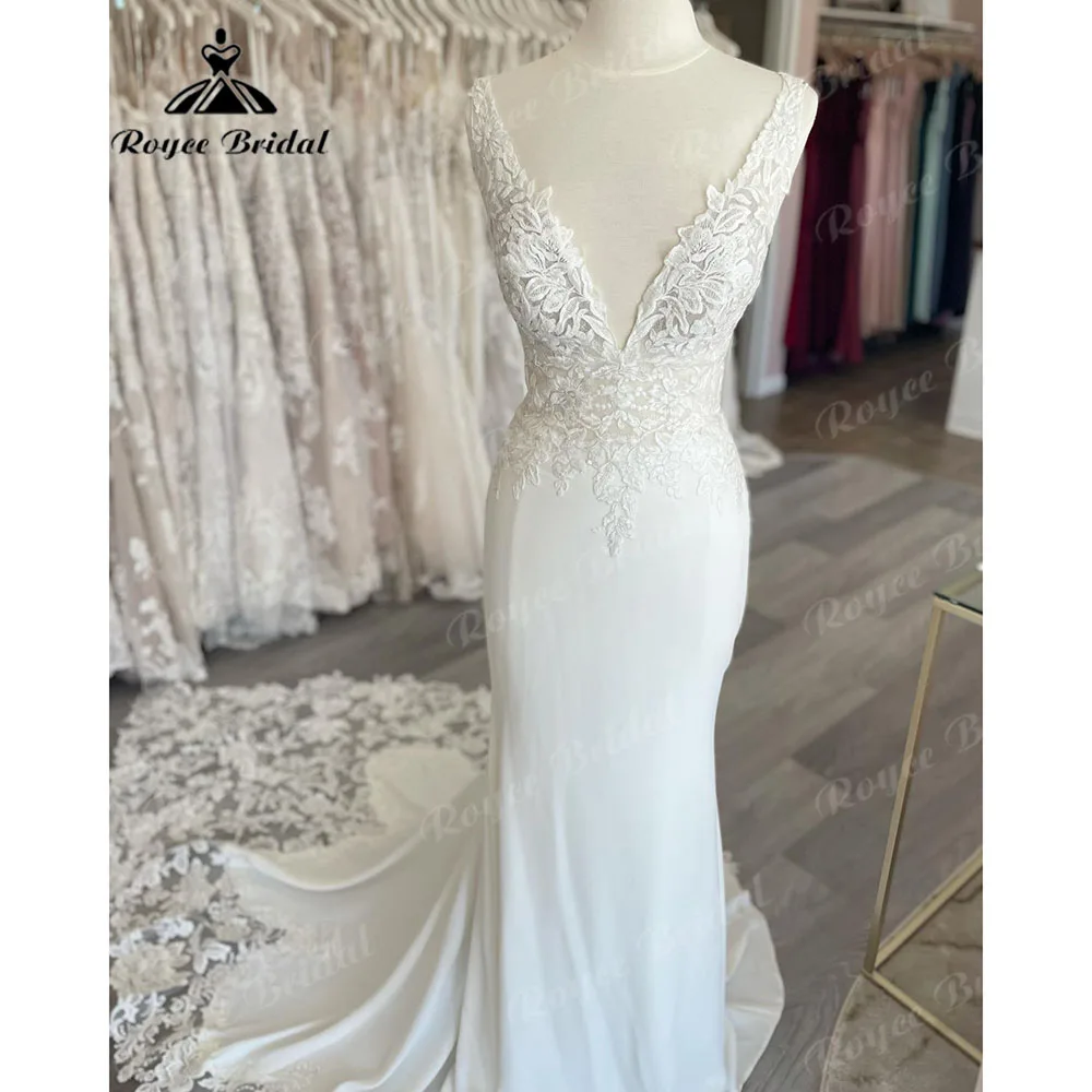 Sexy Plunging V Neck Lace Tank Mermaid/Trumpet Wedding Gown for Women 2024 Bridal Wedding Gown robe de soirée femme Roycebridal