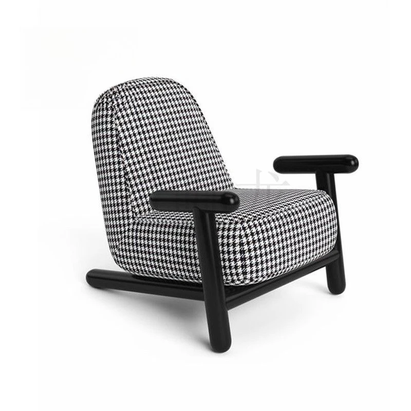light luxury fabric thousand bird grid sofa chair, balcony lazy chair modern simple living room hotel model room single chair