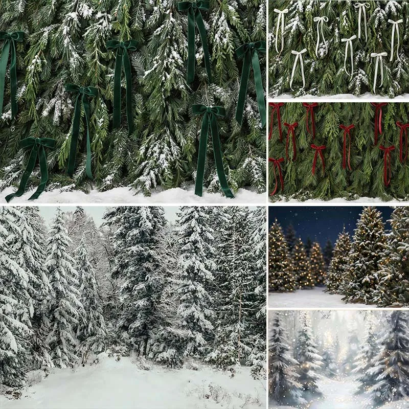 LS Photography Background Winter Christmas Forest Snow Camping Xmas Trees Kids Family Portrait Decor Backdrop Photo Studio