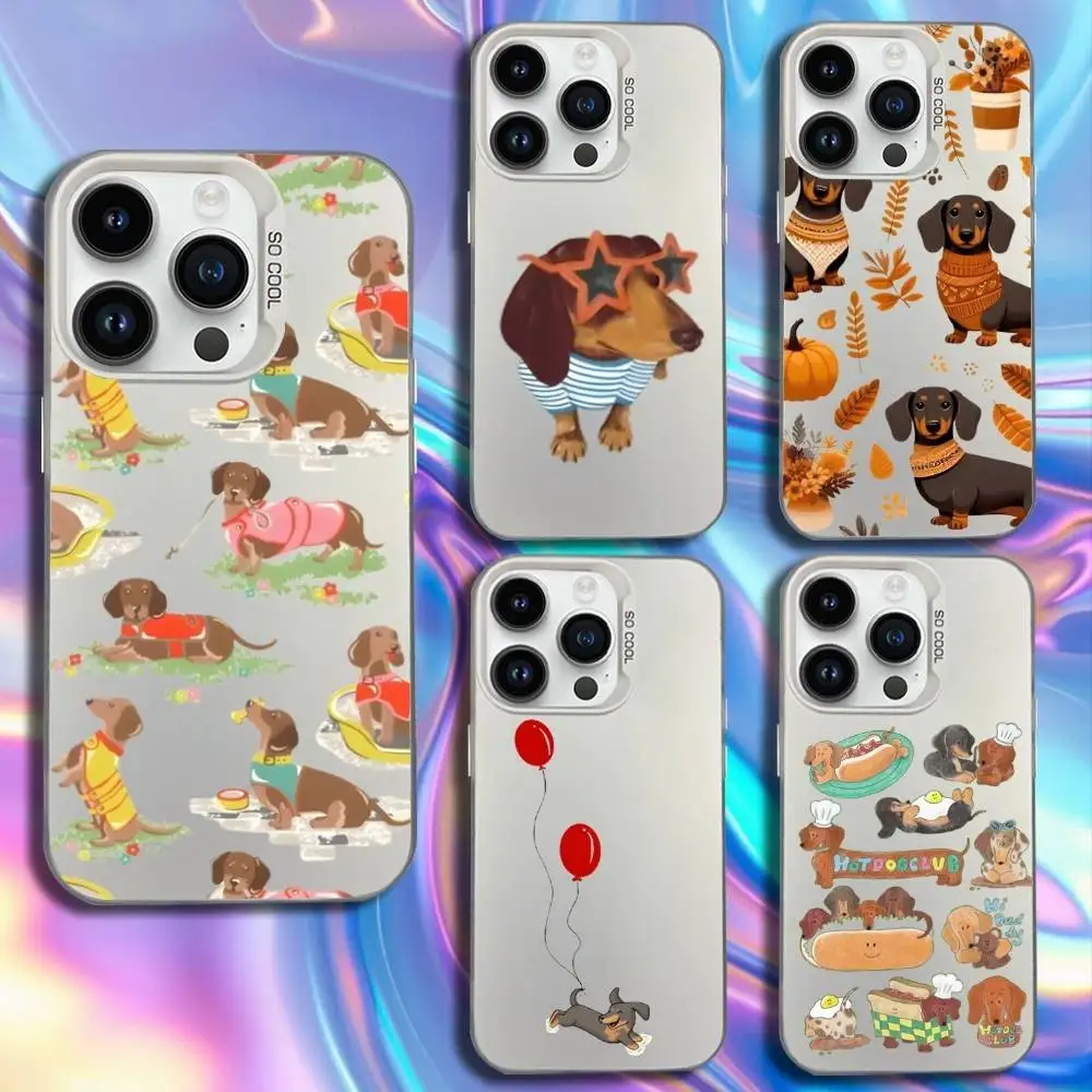 

Cartoon Cute Dachshund Phone Case For iPhone 17,16,15,14,13,12,11,Mini,Pro,SE,MAX White Matte Shockproof Cover