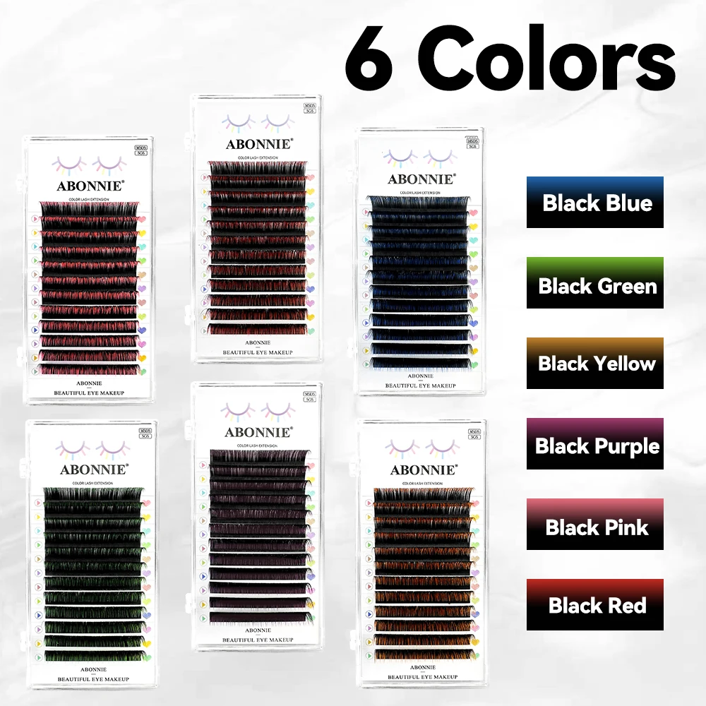 ABONNIE Mix Color Eyelashes Make up Black Gradient Red Blue Purple Eyelashes Extensions Individual Faux Mink Ombre Color Lashes