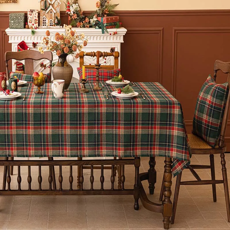 Christmas Decoration Plaid Tablecloth Color Woven Polyester Cotton Red Green Table cover for Home Party Dining Decor