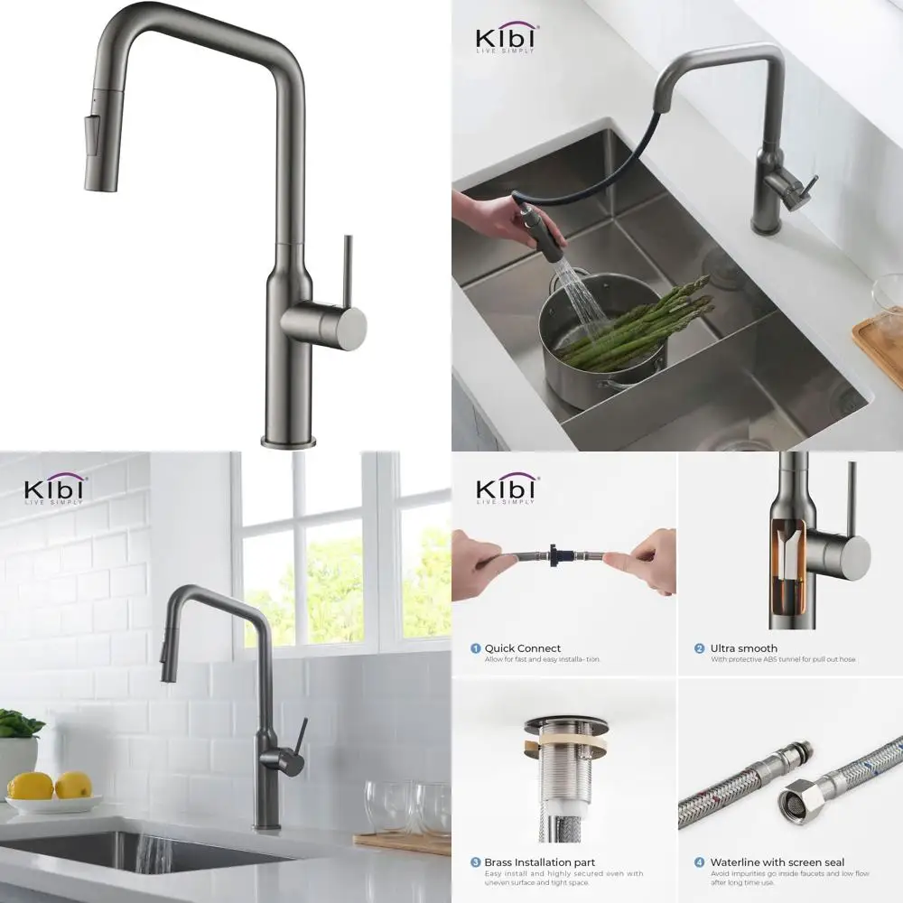 고급형 싱글 핸들 풀다운 주방 수도꼭지 360도 회전 스파우트 - 싱크대용 솔리드 브라스 구조