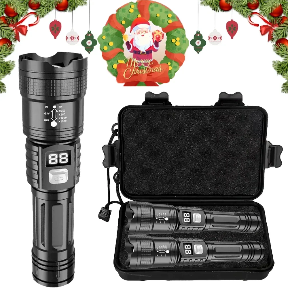 High Power LED Flashlights USB Rechargeable Hand Light with Built-in Battery Super Bright Torch for Outdoor Emergency Camping