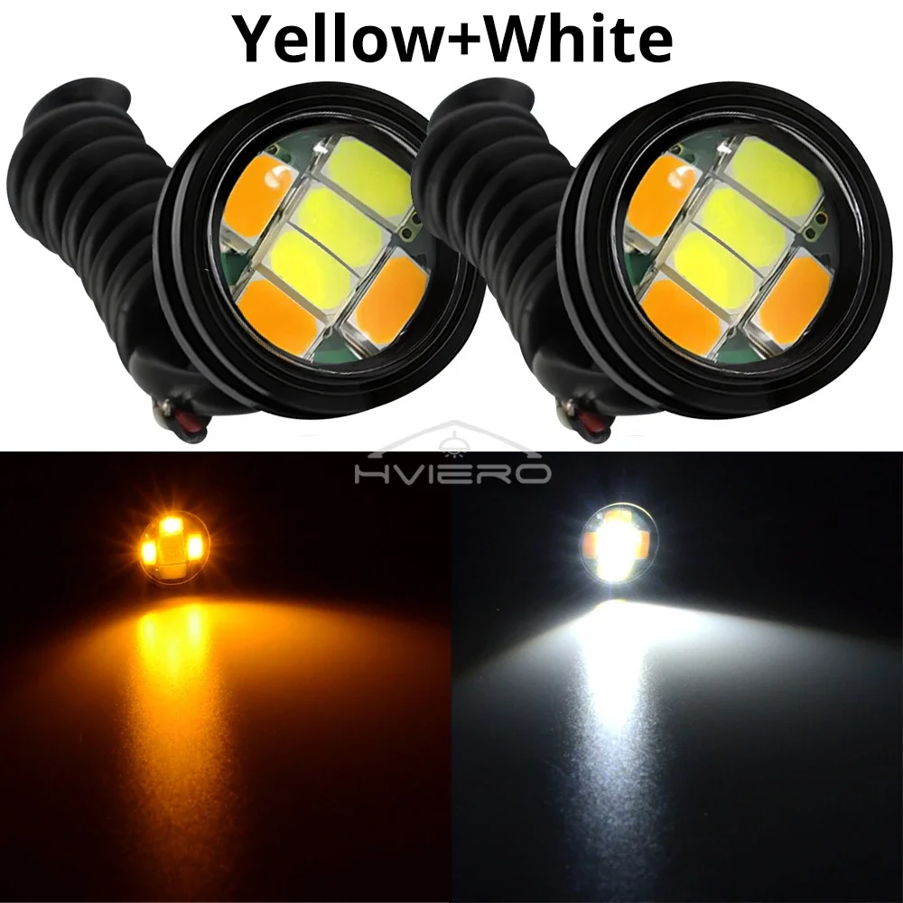 Dual Color Switchback Turn Signal Light, Backup Auto High Bright Lighting, Lâmpada, 6LED, DC, 12V, 5730, Eagle Eye, Daytime, Running