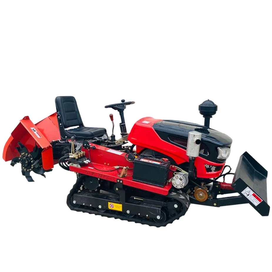 Rice field silt use field cultivator rotary tiller rubber crawler tractor crawler rotary cultivator ride on type