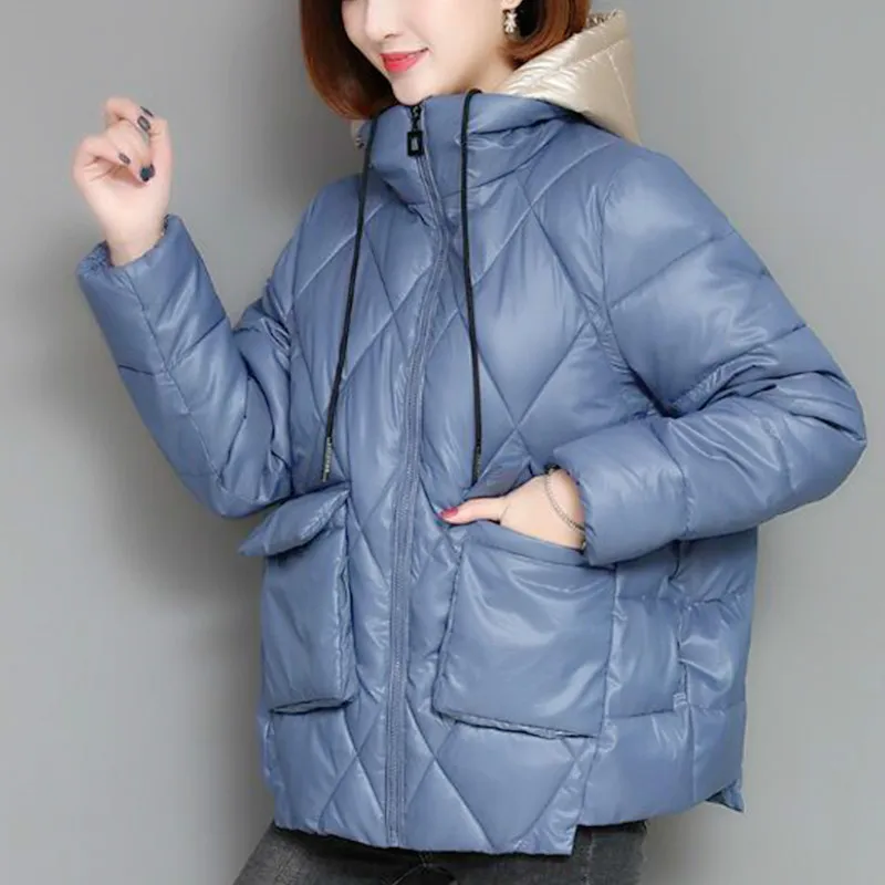 Autumn Winter Down Coats Jacket Women Casual Korean Style Oversize Solid Color Hoodies Fashion Cotton Black Jackets Parkas