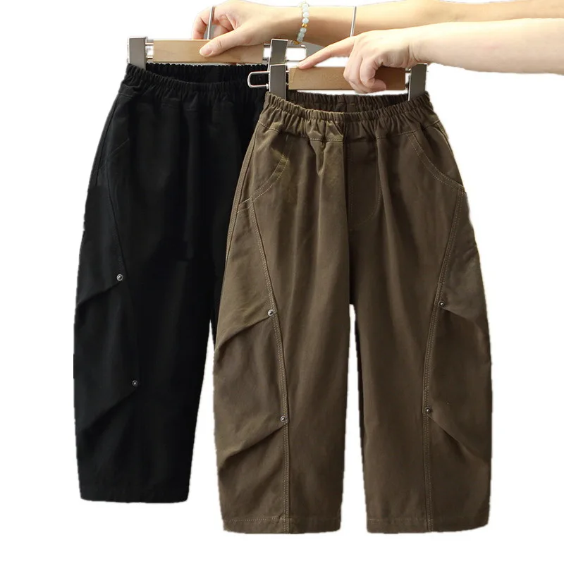 

Новые брюки-карго для мальчиков со средней посадкой на пуговицах, повседневные уличные удобные дышащие весенне-осенние модные брюки для мальчиков 2–10 лет