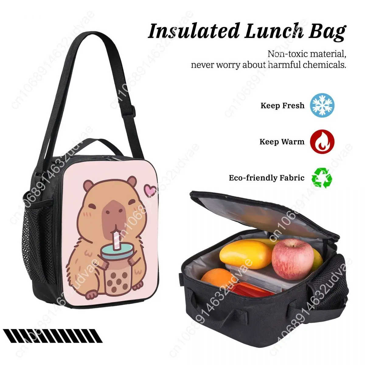 Cute Capybara Loves Drinking Bubble Tea Backpack Student Boys Girls BookBag School Bag 3ps Insulated Lunch Bag Pencil Case
