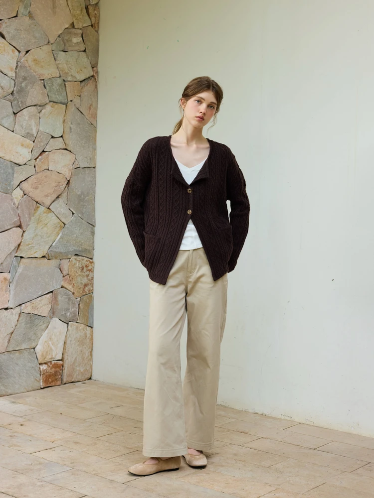 

Свободный вязаный кардиган, мягкий свитер, верхняя одежда, коричневый с зигзагообразным узором, повседневный стиль, женская осенняя модная верхняя одежда