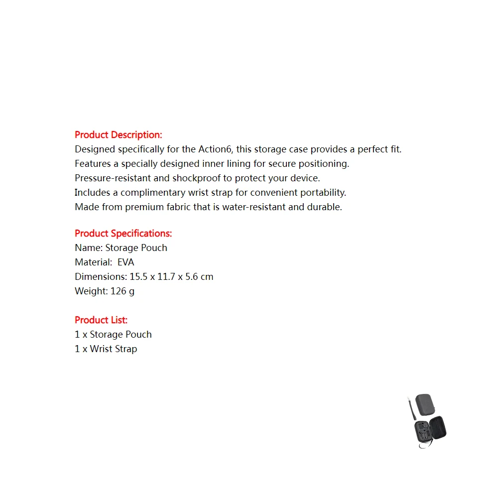 

Carrying Case for DJI Osmo Action 6, Camera Storage Bag Shockproof Organizer Case Travel Carry Bag with Wrist Strap Accessories