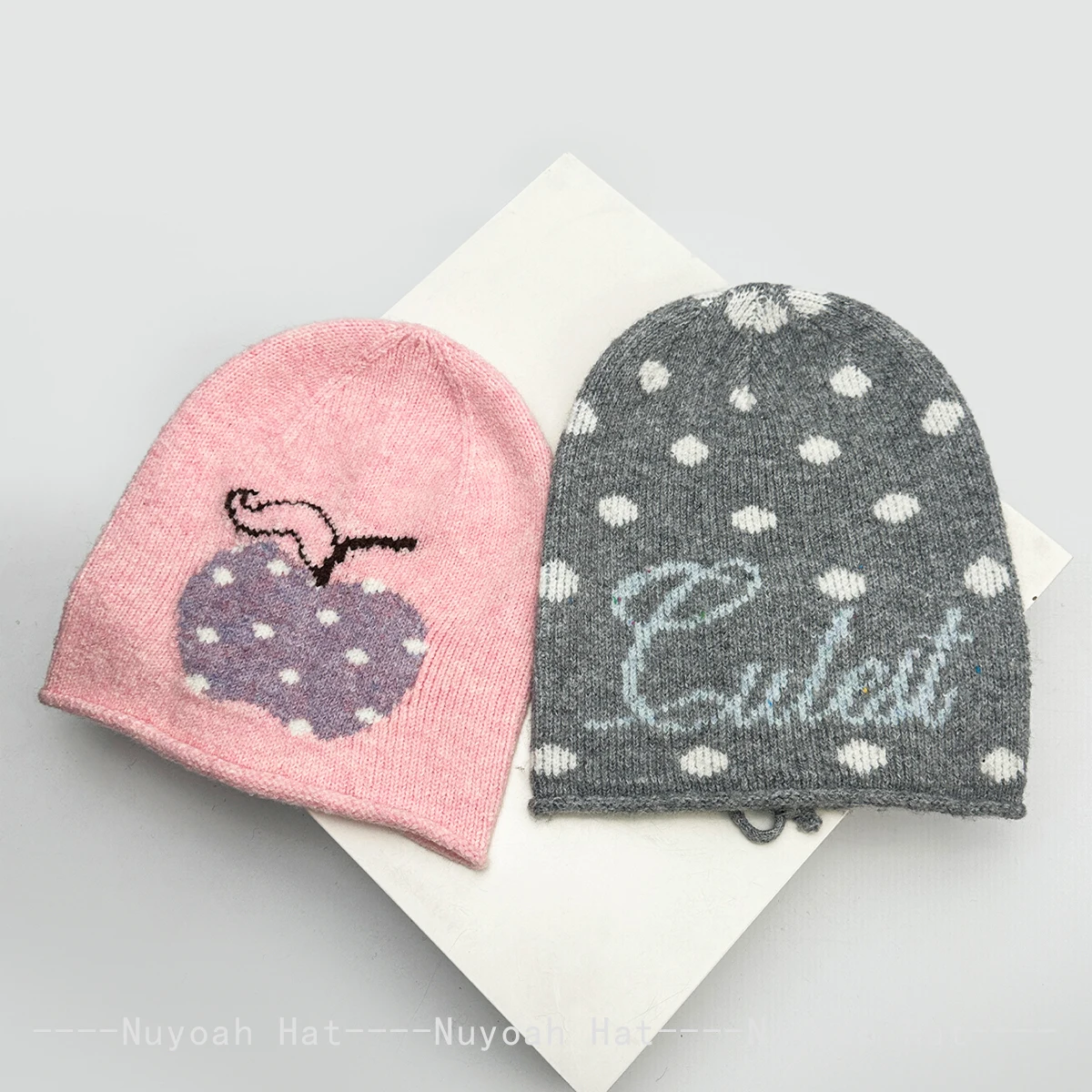 New Women Cherry Wings Apple Letters Dot Knitted Hats Warm Loose Fashion Korean Beanies Retro Versatile Cute Travel Personal Ins 3
