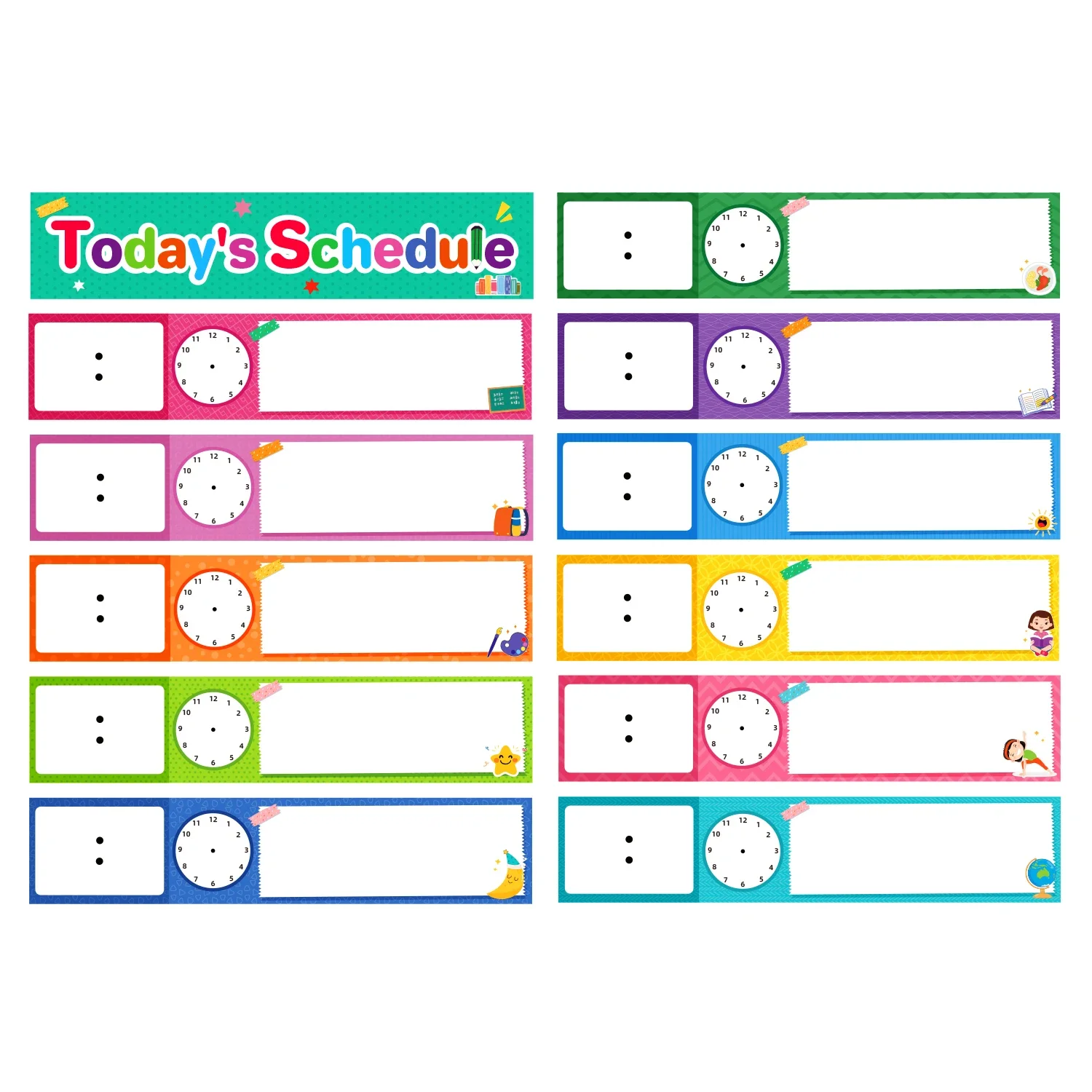 12 PCS Daily Schedule Cards Dry Eraser Cards kid children Schedule Pocket Chart for Classroom / Home