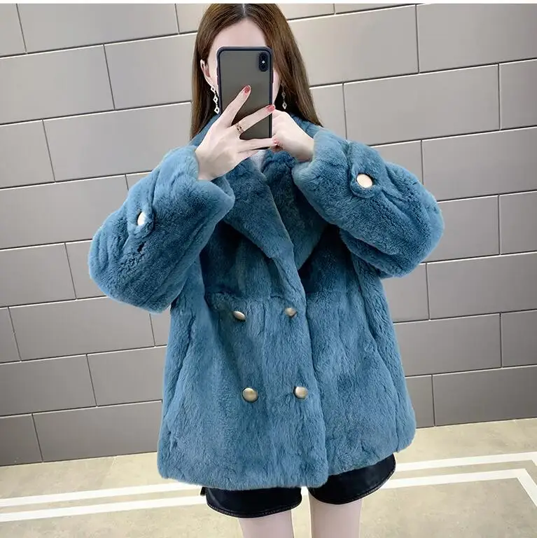 2022 new young short high-end fashion age-reducing imported rex rabbit fur coat women's fur coat