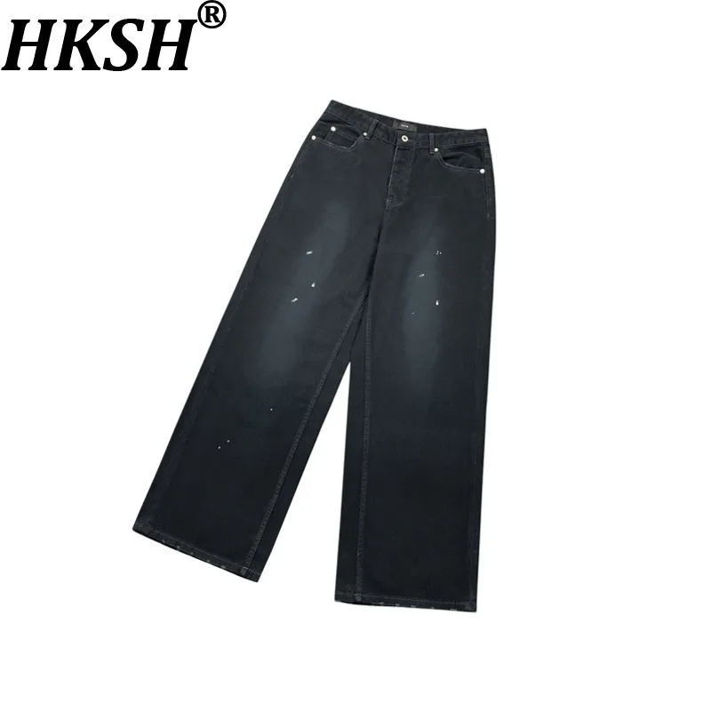 

HKSH весенне-осенние новые мужские потертые винтажные потертые джинсы, трендовые прямые джинсы, элегантные модные джинсовые брюки HK13739