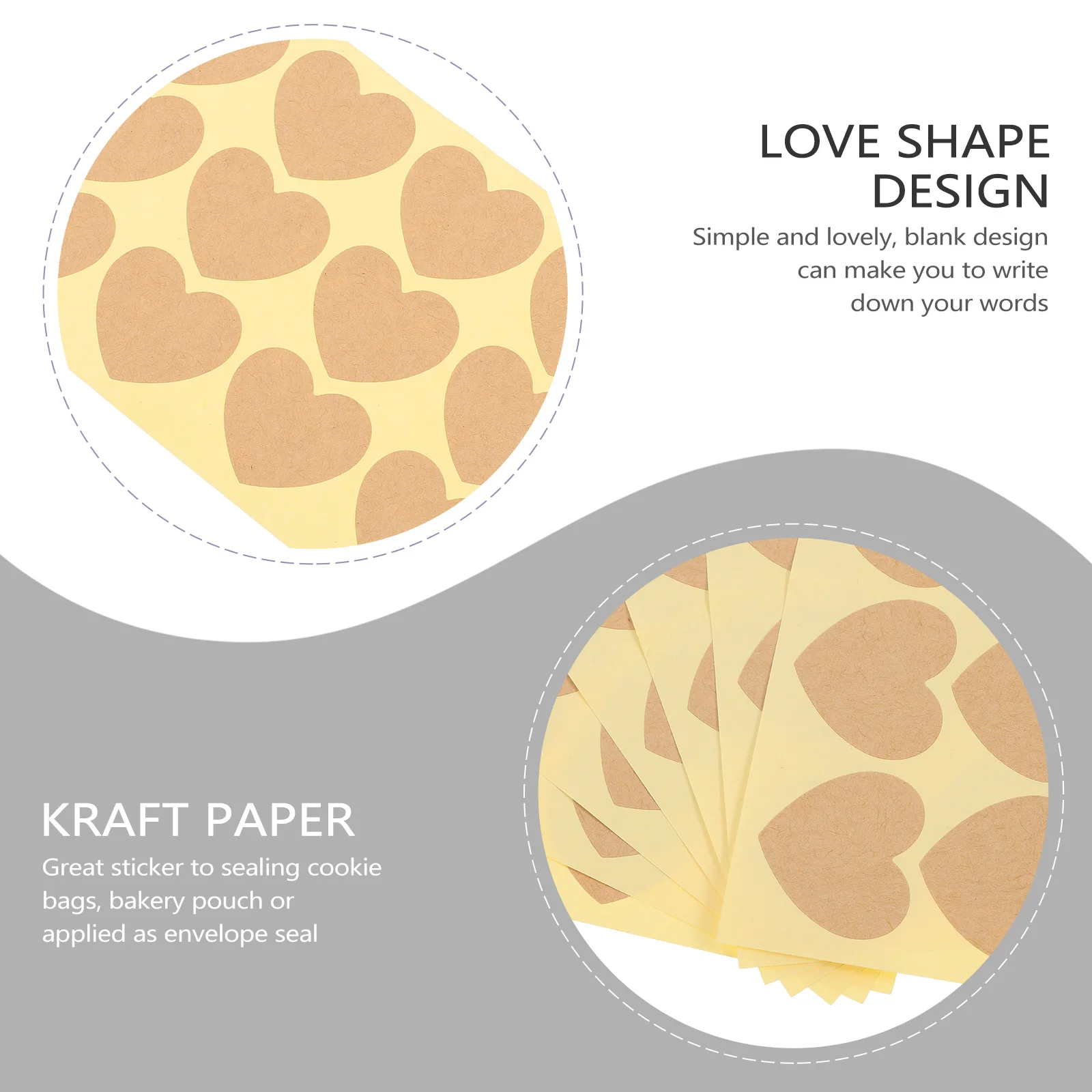 

240pcs Love Shape Kraft Paper Stickers Sealing Envelopes Blank Food Retail Packaging Labels Halloween Gift Tags Bakery Candy Bag