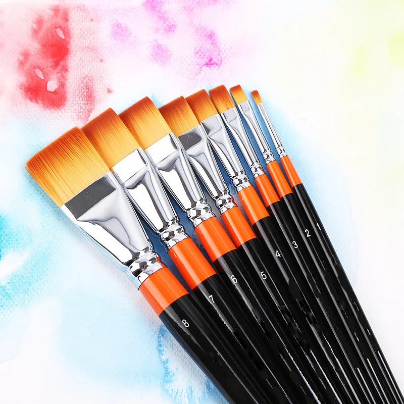 4pcs Professional Nylon Hair Flat Peak Oil Painting Artist Brushes Set Acrylic DIY Watercolor Pen For Artists Painters Beginners