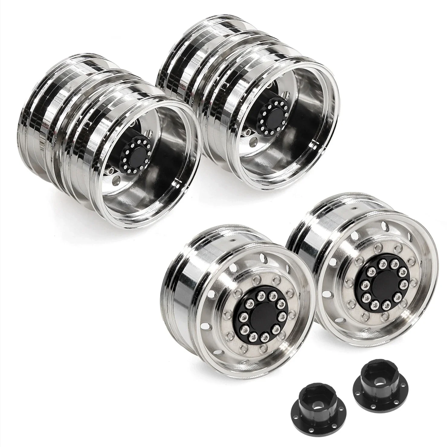 2pcs Metal Wheel Drive Bearing Hub Rim Double Wheels for 1/14 Scale Tamiya RC Tractor Truck Compatible with SCANIA VOLVO Models