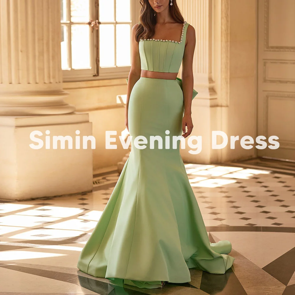 

Simin Women's Customized Square-neck Pearls Mermaid Bow Evening Dresses With Sleeveless Floor-Length Elegant Party Dresses 2025