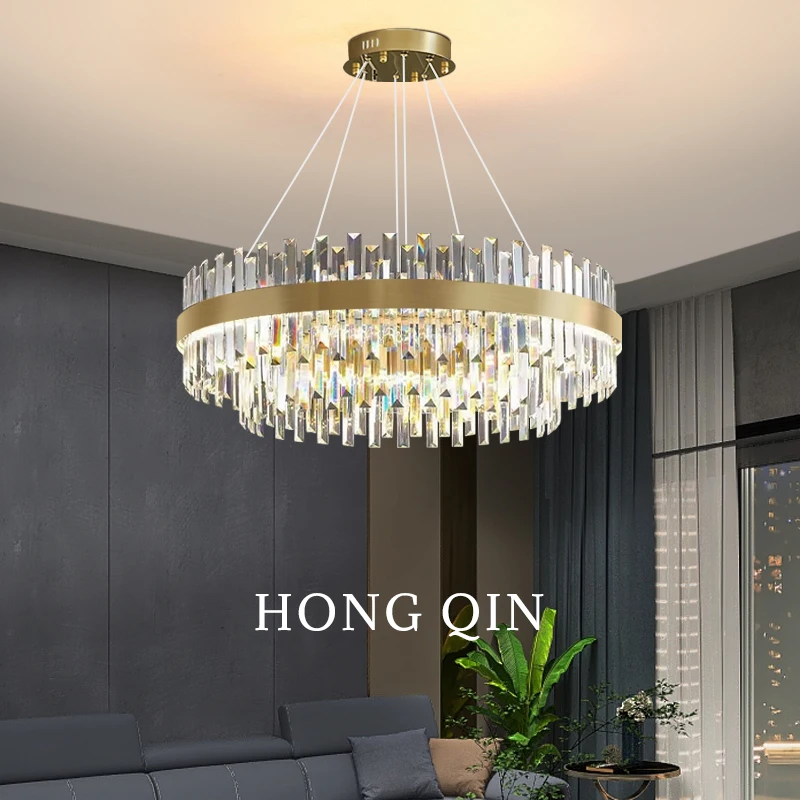 

Chandelier Crystal Minimalist Lighting Hanging Lamp Kitchen Island Living Room Hall Chandelier Crystal Duplex Loft Pendant Light