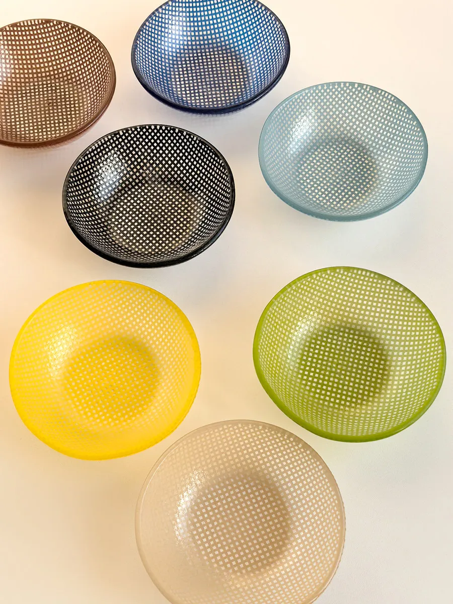 round Glass Dinner Plate Retro Snack Dish Korean Style Macaron Color Home Use Utensils Geometry Pattern Handmade Craft