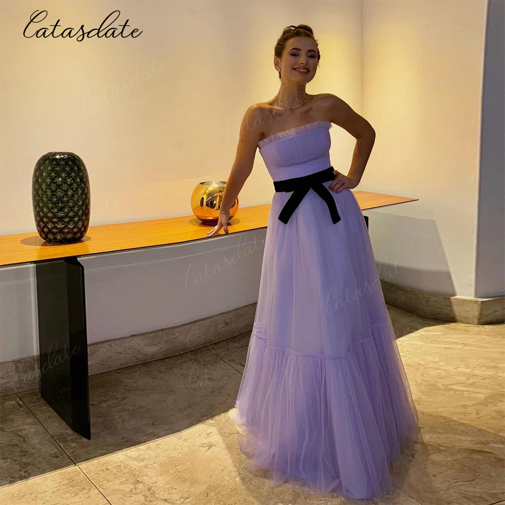 Catasdate Lavender Evening Dress A Line Elegant Women Party Dresses 2024 with Belt Formal Prom Dress vestidos de fiesta