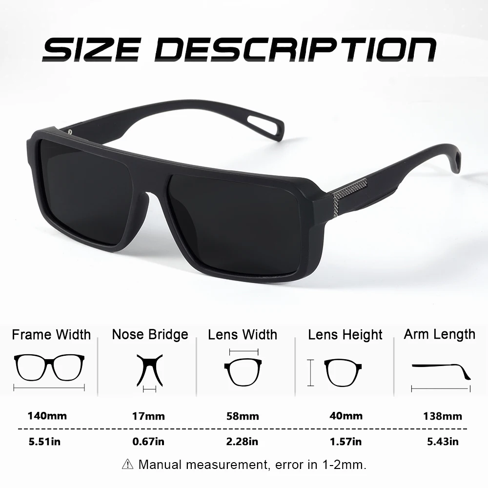 CRIXALIS 3-teilige polarisierte Sonnenbrille für den Außenbereich, für Herren und Damen, modisch, Sport, Angeln, Sonnenbrille, männlich, quadratisch, Driving Shades UV400 – Detail 4