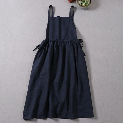 Japanese Style  Linen Strap Dress French Long Cotton Linen Dress