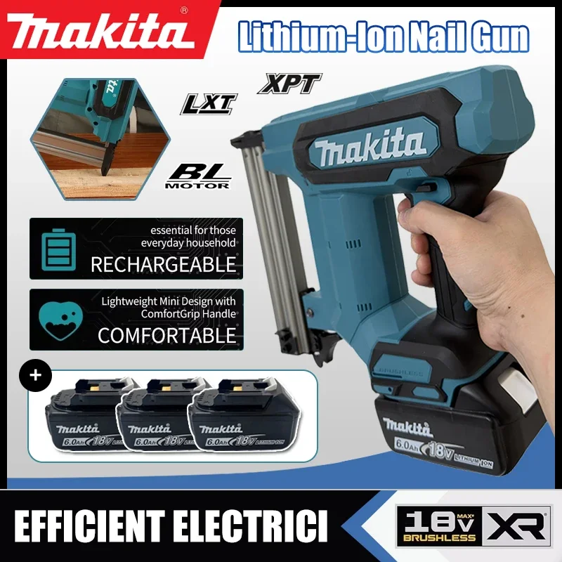 Makita Lithium-Ion Nail Gun 18V 6.0Ah Battery 100-Nail Capacity Cordless Ideal for Flooring Shelving & DIY Wood Projects
