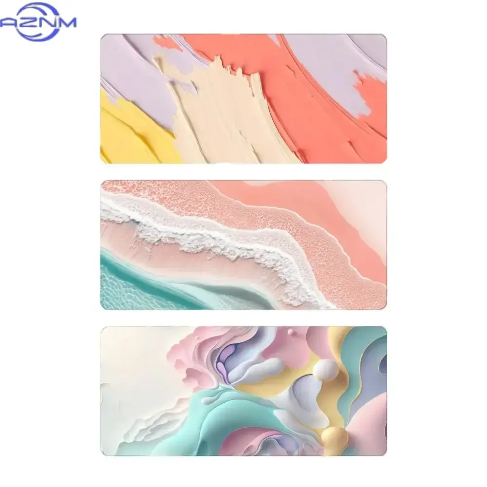 Pastel 3D Relief Beach Wave Paint Brush Stroke Mousepad Rubber Non-Slip Large Desk Mat Aesthetic Ocean Palm Leaf Art Keyboard Pa