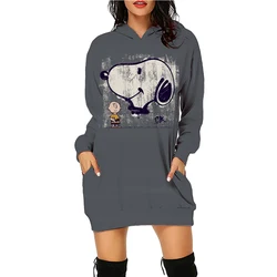 Women's Hoodies Dress Snoopy Kawaii Black Hoodie 3D Print Youthful Woman Clothes Winter 2024 S-3XL High Quality Ladies Fashion