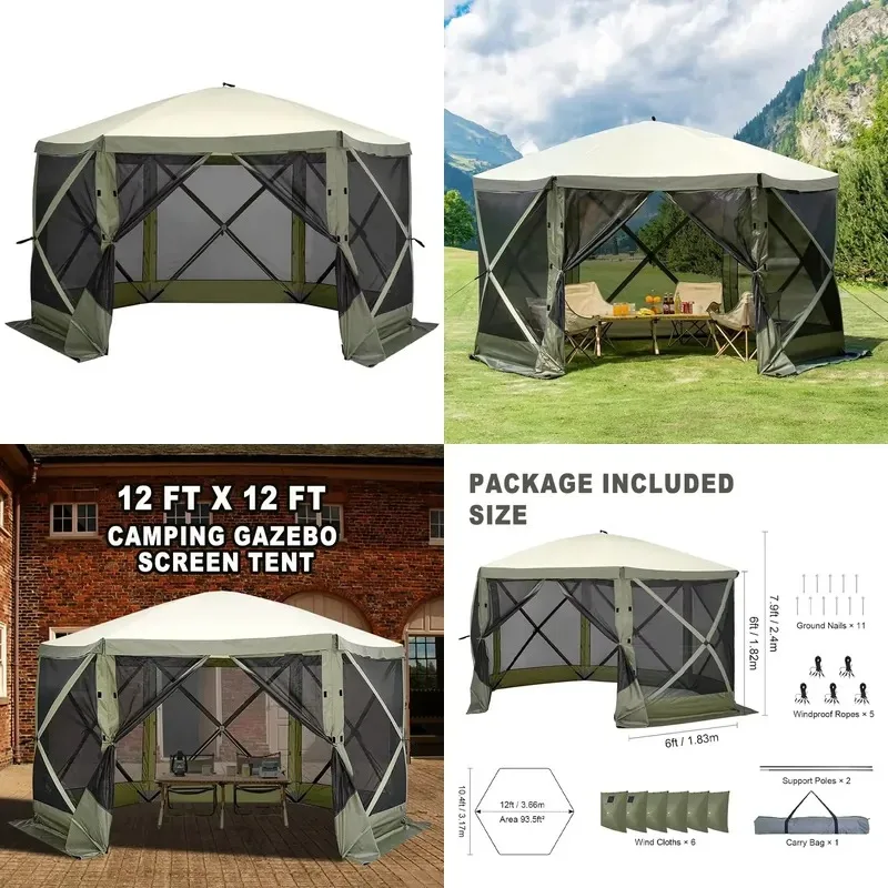6-8 People Large Hexagonal Self-Pitched Camping Tent Waterproof Sunscreen Quick Setup Portable Outdoor Family Group