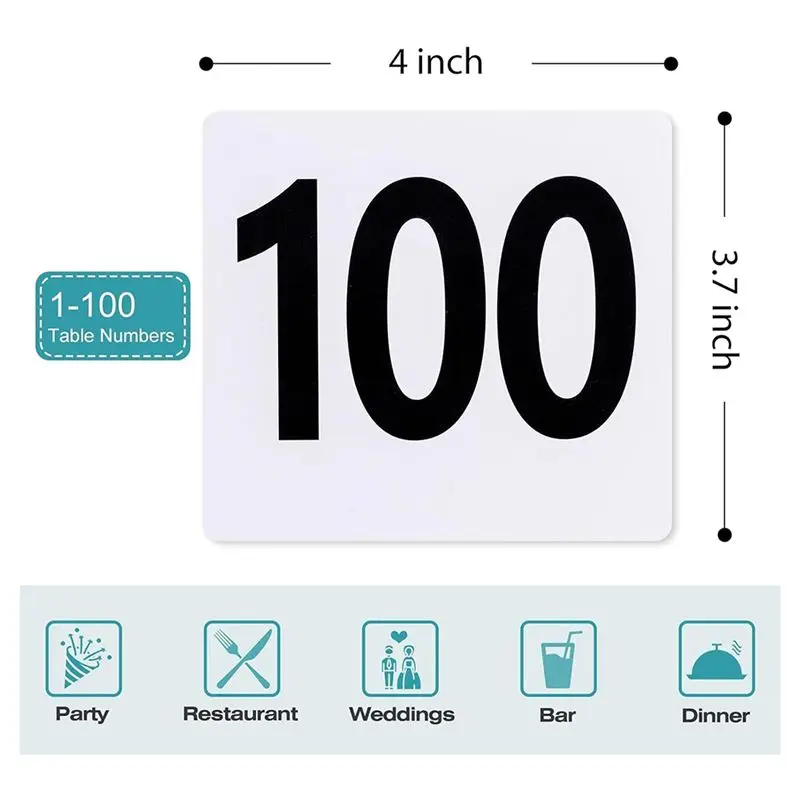 2025 Trend 100Pcs Table Numbers 1-100,Plastic Table Numbers, Double Sided Table Number Cards For Wedding Reception Restaurant Ta
