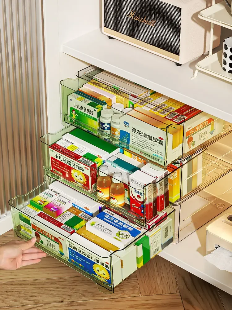 Drawer-Style Storage Box for Medicines Stackable Transparent Drug Organizing Cabinet Large Cpacity Home Use Acrylic Medicine Box