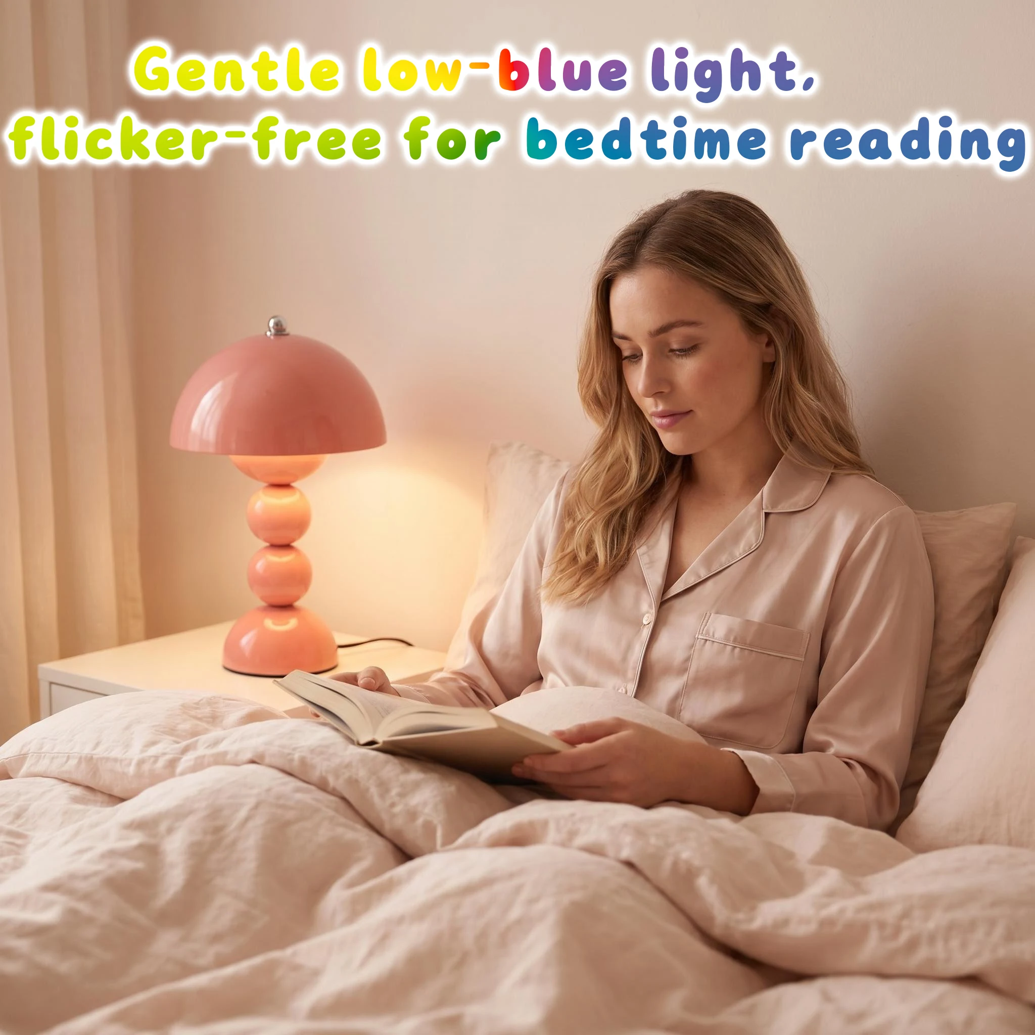 Ins Cream Style Pilz-Tischlampe, Virale Vintage-Blasenform Ambientebeleuchtung, 3 Farben erhältlich: Pink/Himmelblau/Weinrot, Augenschonend – Detail 4