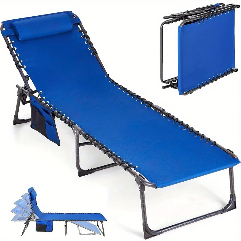 

ALPHA CAMP Folding Chaise Lounge Adjustable Camping Bed Beach Poolside Recliner