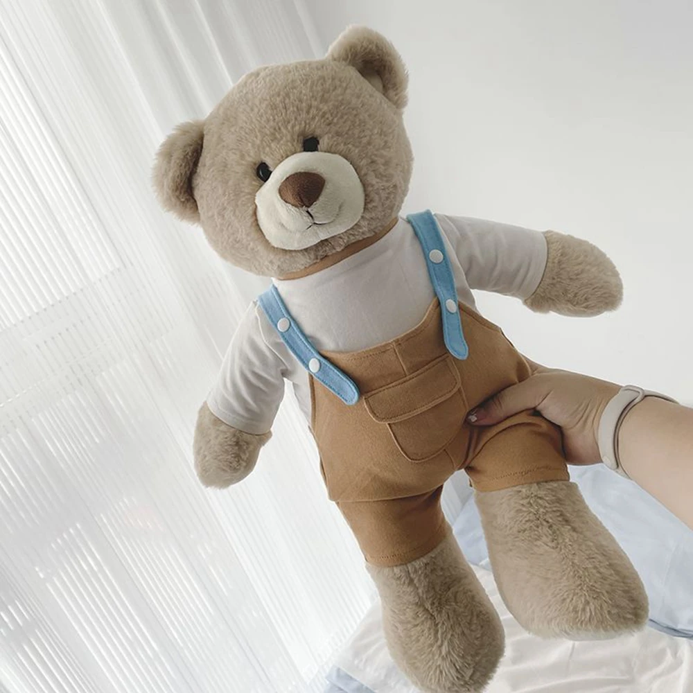 45CM New Cute Overalls Teddy Bear Plush Toy Super Soft Full Big Dress Light Brown Bear Doll Festival Gift For Children Birthday