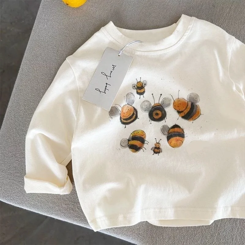 Dziecięca koszulka z nadrukiem kreskówkowym dla chłopców i dziewcząt Odzież 2025 Nowa koszulka z długim rękawem dla dzieci z bawełny