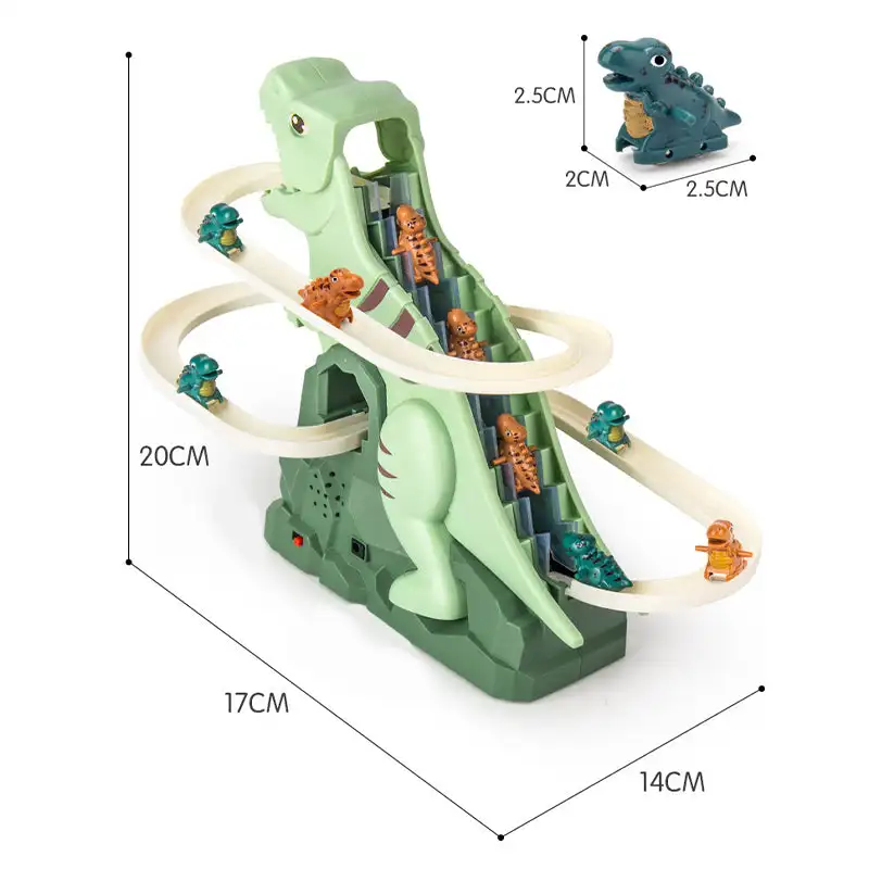 Electric Dinosaur Chase Race Track Playset Children\'s Cute Cartoon Duckling Climbing Stairs Toy Rail Car Electric Slide Roller