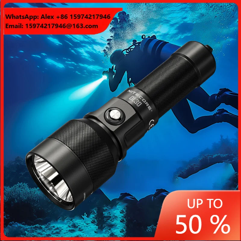 DL30 Industrial High-Brightness 1100-Lumen Rechargeable USB LED Diving Flashlight IP68 Waterproof 100m Underwater Illumination